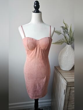 Guess Blush Pink Mini Dress with Sweetheart Neckline